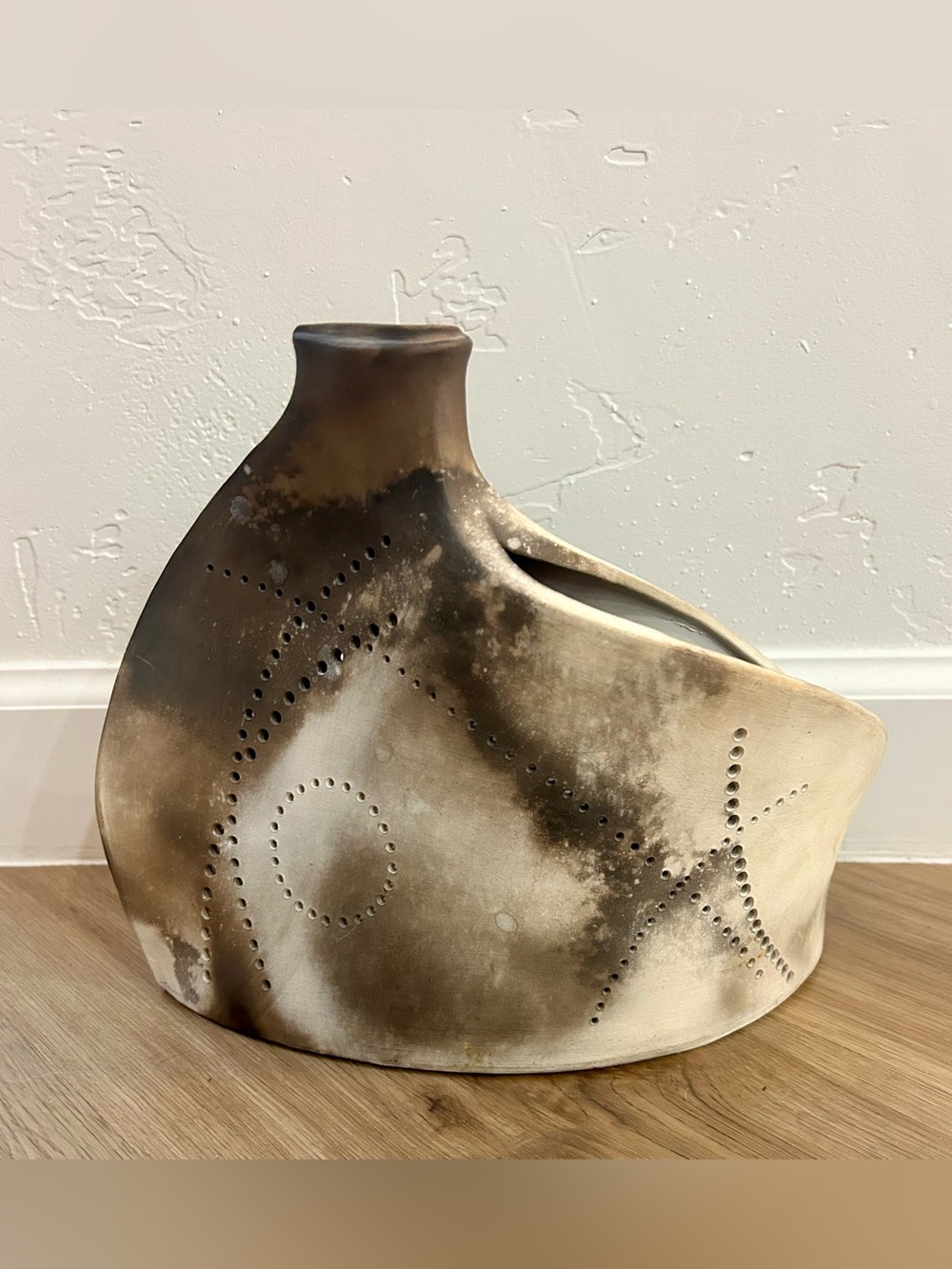 Vintage K. Olson Signed Studio Art Pottery Vase 11/84 Modernist Raku Style